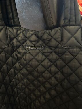 MZ Wallace Quilted Black Nylon Tote with Logo